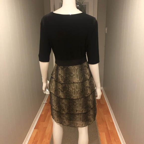 Black Stretch & Chiffon Reptile Print Dress 8 / 10 - Picture 2 of 4